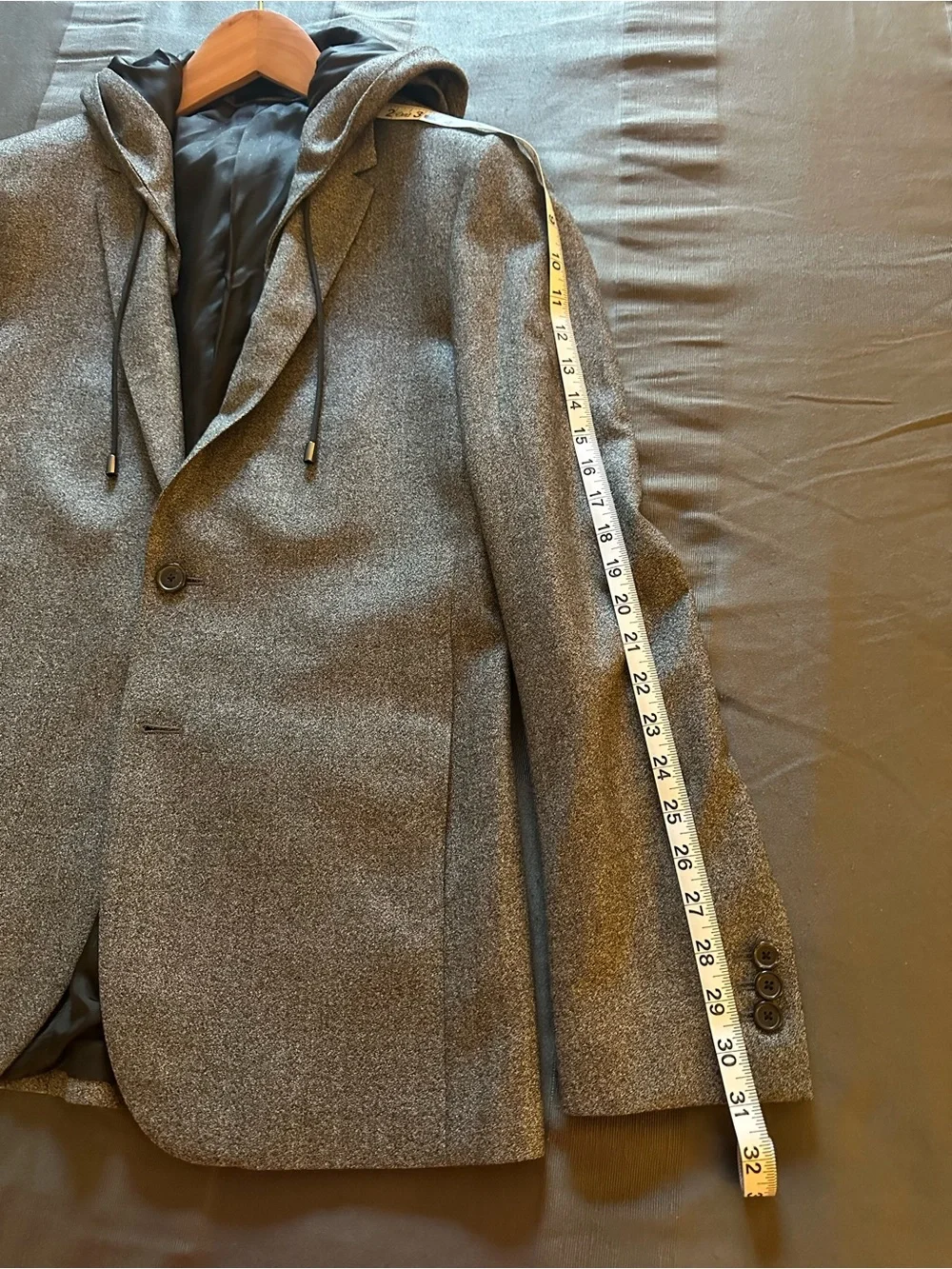 Bespoken 38R 100% Wool Removable Hoodie Grey Sport Coat Blazer